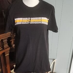 Harley-Davidson Black Tee with Yellow and White Stripes